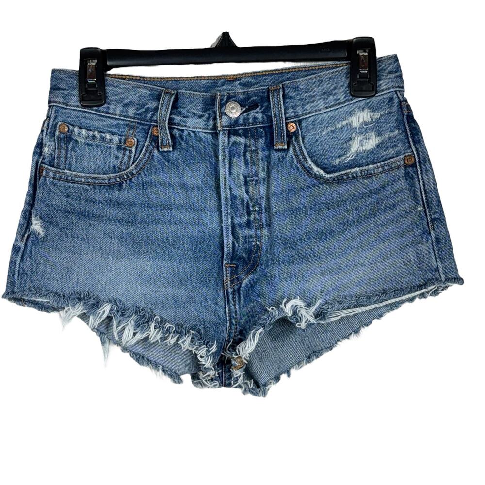 Levi’s 501 SZ W27 Jean Shorts Button-Fly Hi-Rise Distressed Frayed Hems Blue